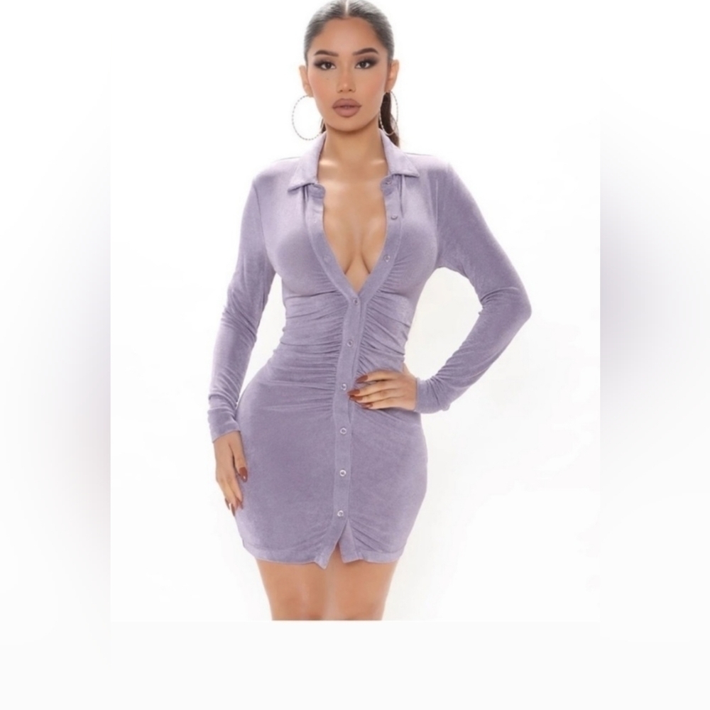 just polly new York mini dress size L color purple